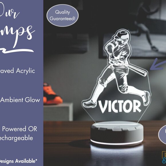 Baseball Night Light – Personalized LED Lamp for Sports Lovers - Picture 3 of 8